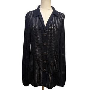 Les Copains Open Quality Knit Button Front Cardigan Sweater Navy Blue Women XL